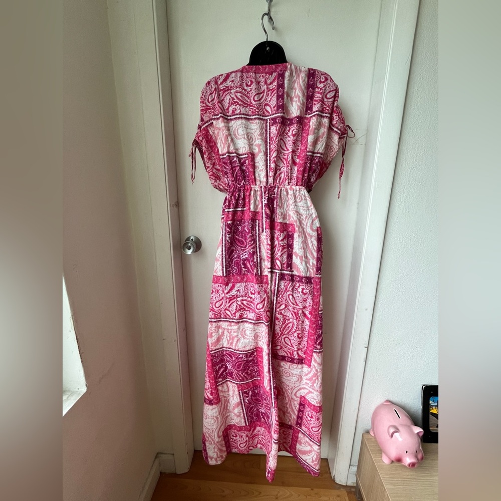 Zara Long Patchwork Print Cut Out Dress Pink White size L - Picture 5 of 10